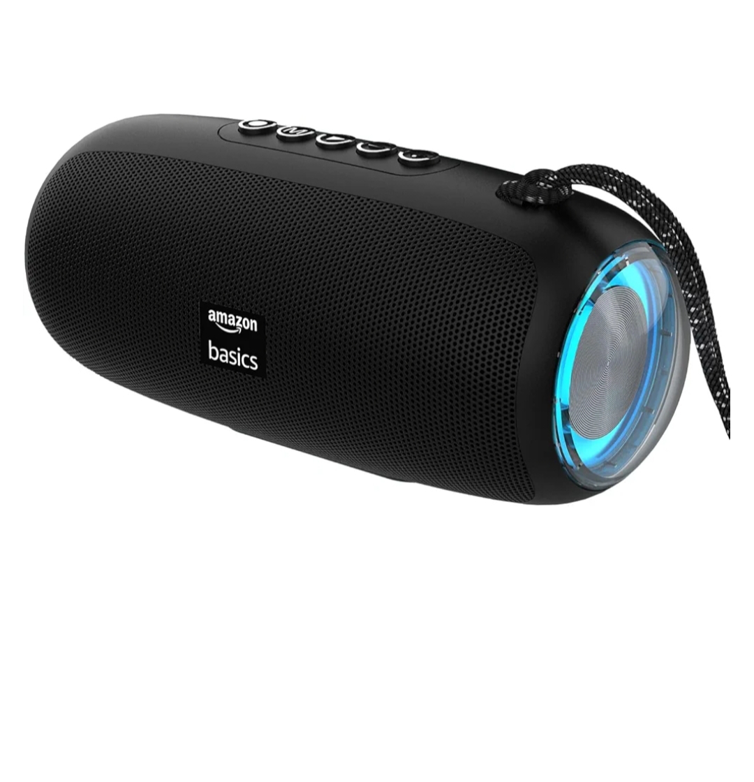 amazon basics B10 10W RMS Bluetooth Speaker with 2000 mAh Battery | Up to 8 hrs of Playback | RGB | Bluetooth 5.3, AUX in, USB & Micro SD Card Connectivity | Type-C Charging (Black)