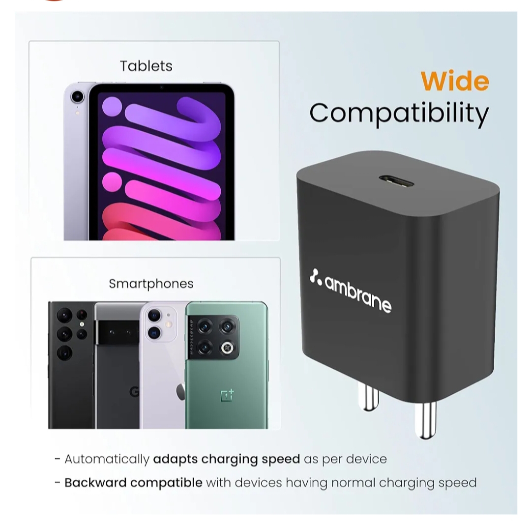 Ambrane 20W Type C Mobile Charger Adapter, Fast Charging for Android, iPhone 16/15/14/13/12/11/X (Pro,/Plus/Max Series), Samsung, Google Pixel & Oppo,Vivo Other Type C Enabled Devices, (M20,Black) - Image 5