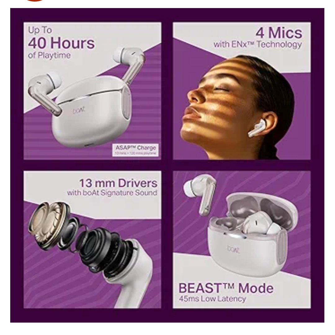 boAt 2025 Launch Airdopes 219, 4Mics ENx, 40H Battery, Best in Segment for Calling, Stream Ad Free Music via App Support, Bluetooth Earbuds, TWS Ear Buds Wireless Earphones with mic (Ivory Mist) - Image 3