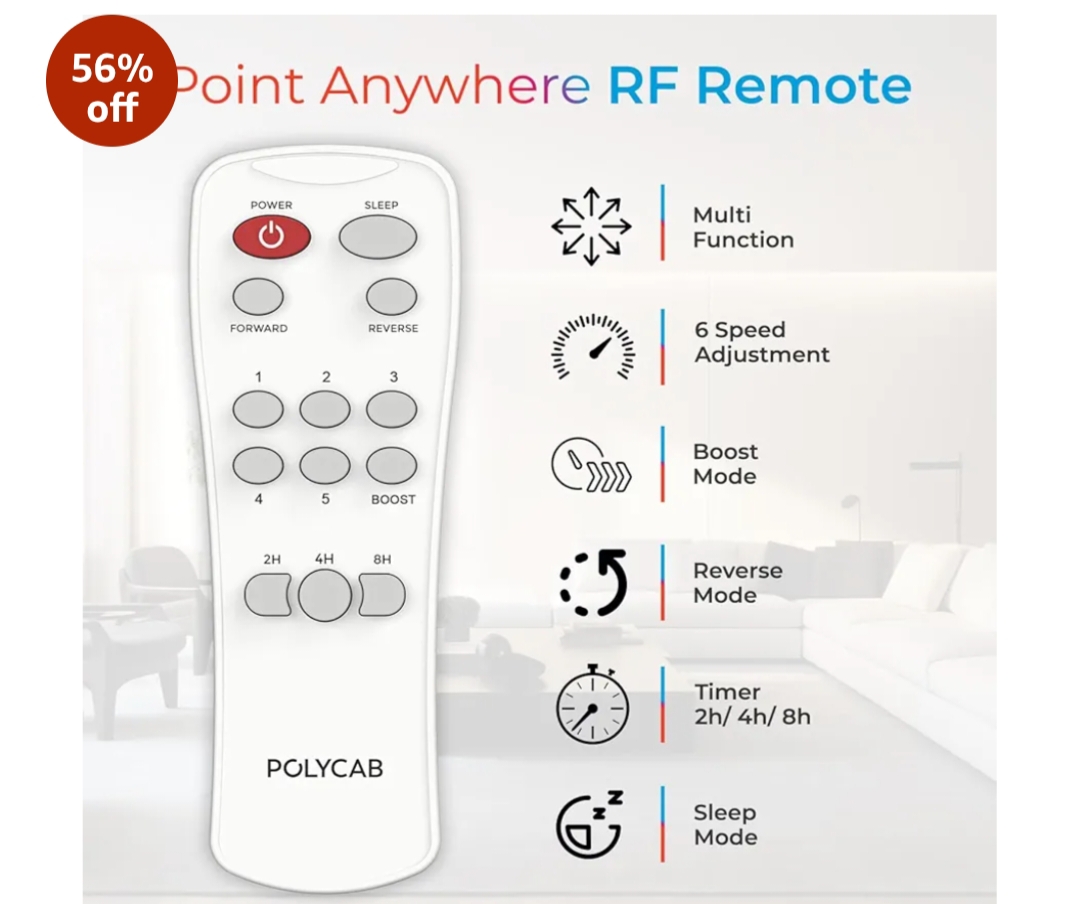 POLYCAB Wizzy Neo 1200mm 5-Star BLDC, Remote Ceiling fan for Living Room| 55% Energy Saving, 100% Copper, High Air Delivery, 6 Speed Setting, Reversible & Timer | 4-yr Warranty【Grey Chrome】 - Image 4